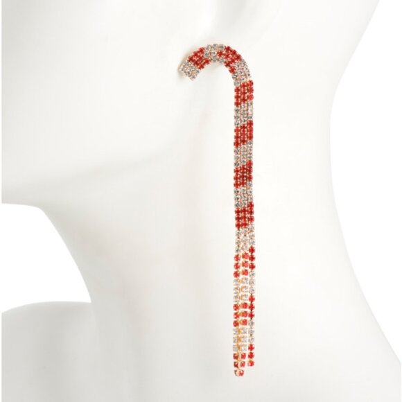 NWT BETSEY JOHNSON Candy Cane Crystal Dangle Earrings Christmas Holidays Festive - Picture 2 of 2